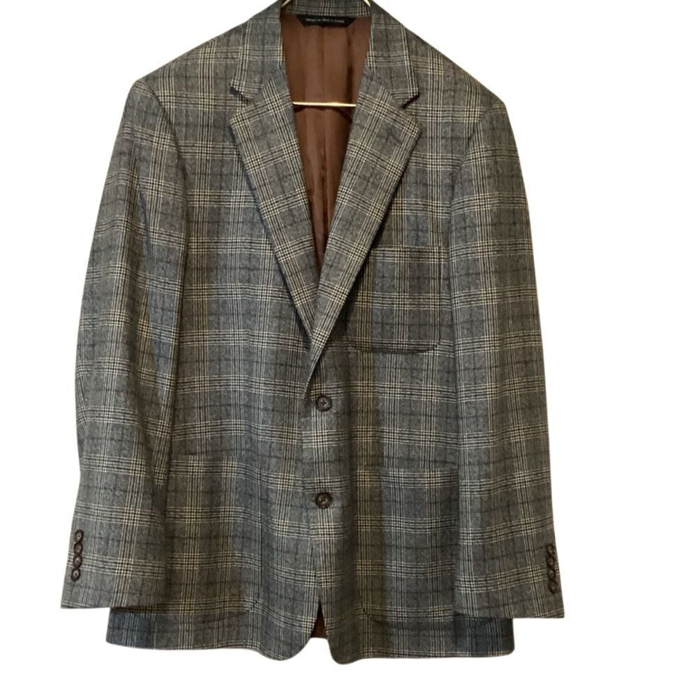 Coppley Sport Coat Blazer REDA Super 110s Wool Milo Brown Gray Plaid Size 40R - Picture 2 of 14